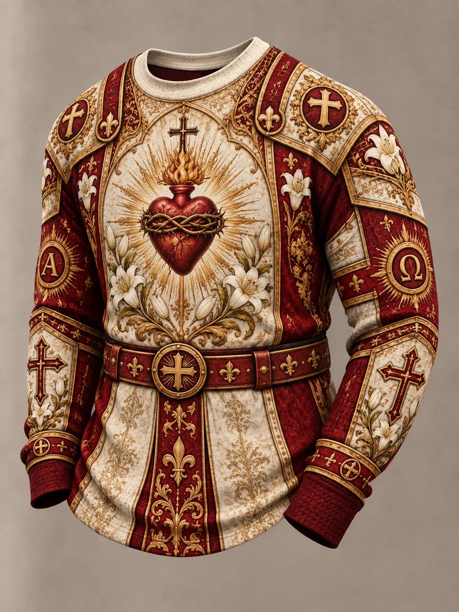 Men's Vintage "Faith Knight" Armor Graphic Casual Sweatshirt