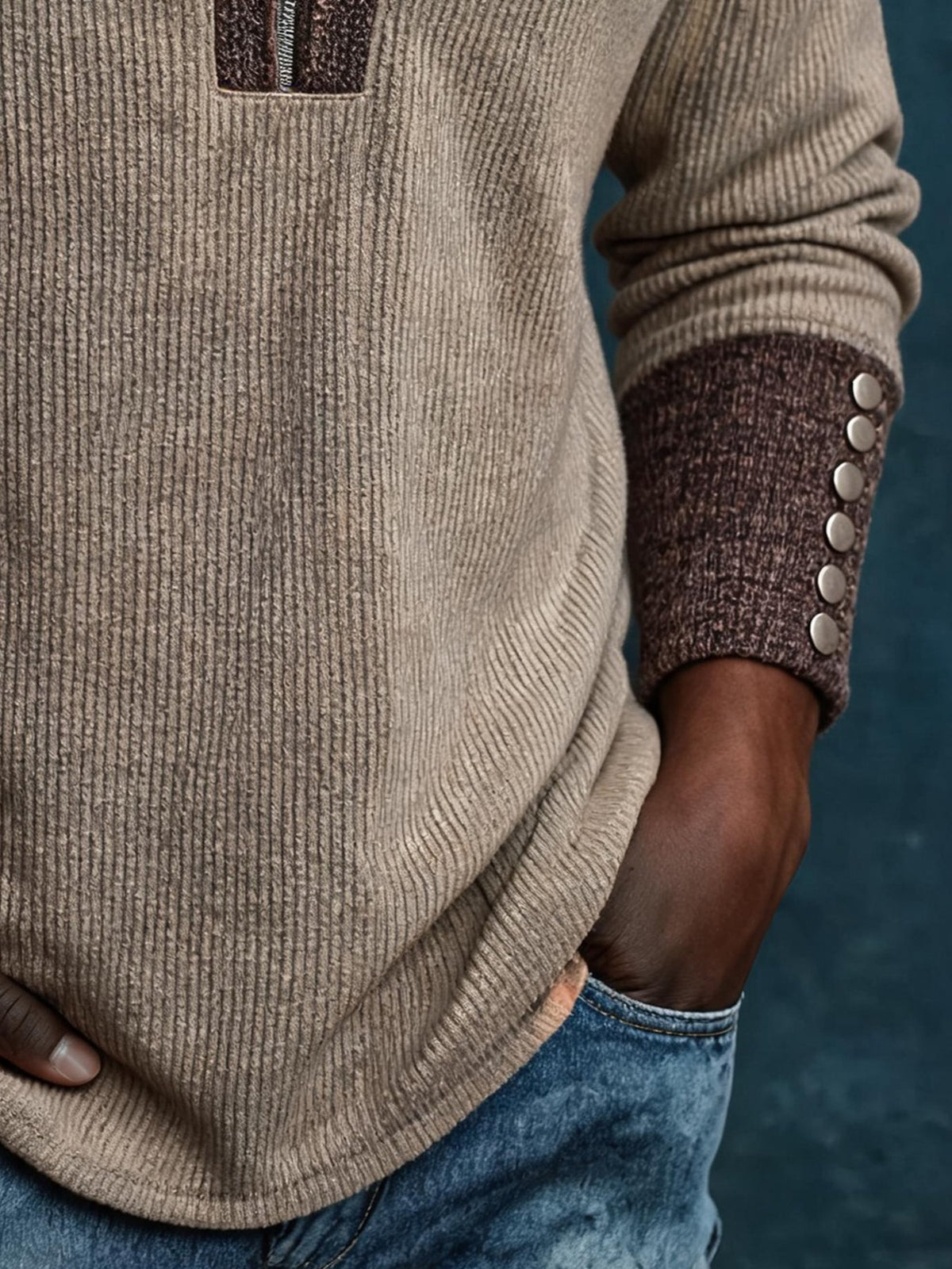 Men's Vintage-Wash Ribbed Color-Block Long-Sleeve T-Shirt