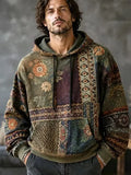 Men's Boho Patchwork Floral Geometric Ethnic Stripe Print Hoodie