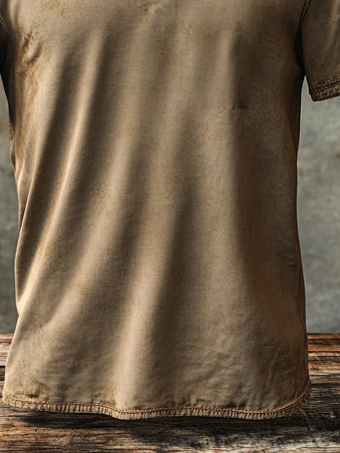 Fashionable men's T-shirt with textured fabric design, elastic, breathable, short sleeve, V-neck