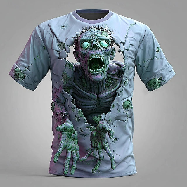 Men's Halloween Optical Illusion Zombies 3d Exaggerated Design Short Sleeve T-shirt