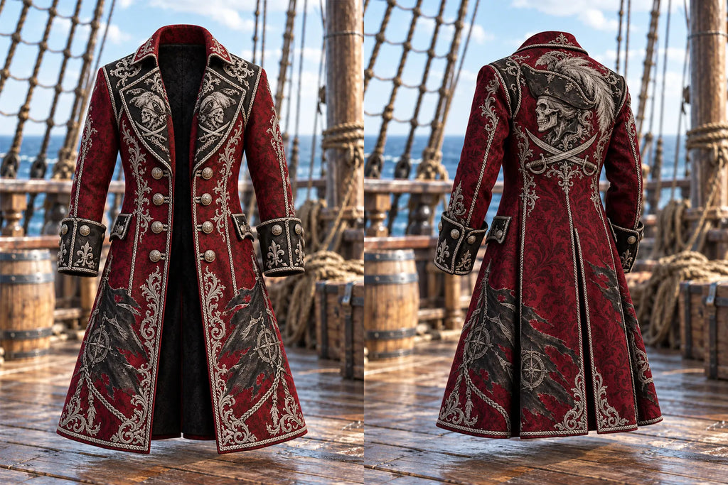 ⚔️ Men's Gothic Pirate Captain Trench Coat