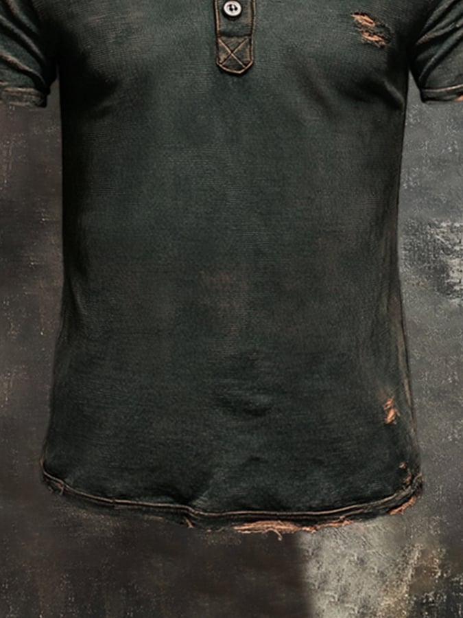 Men's retro wash casual Henley short sleeve t-shirt