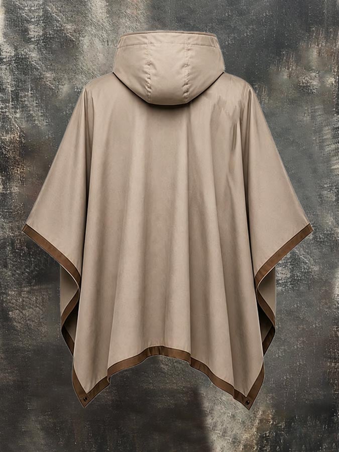Men's Vintage Color-Block Hooded Cape/Cloak