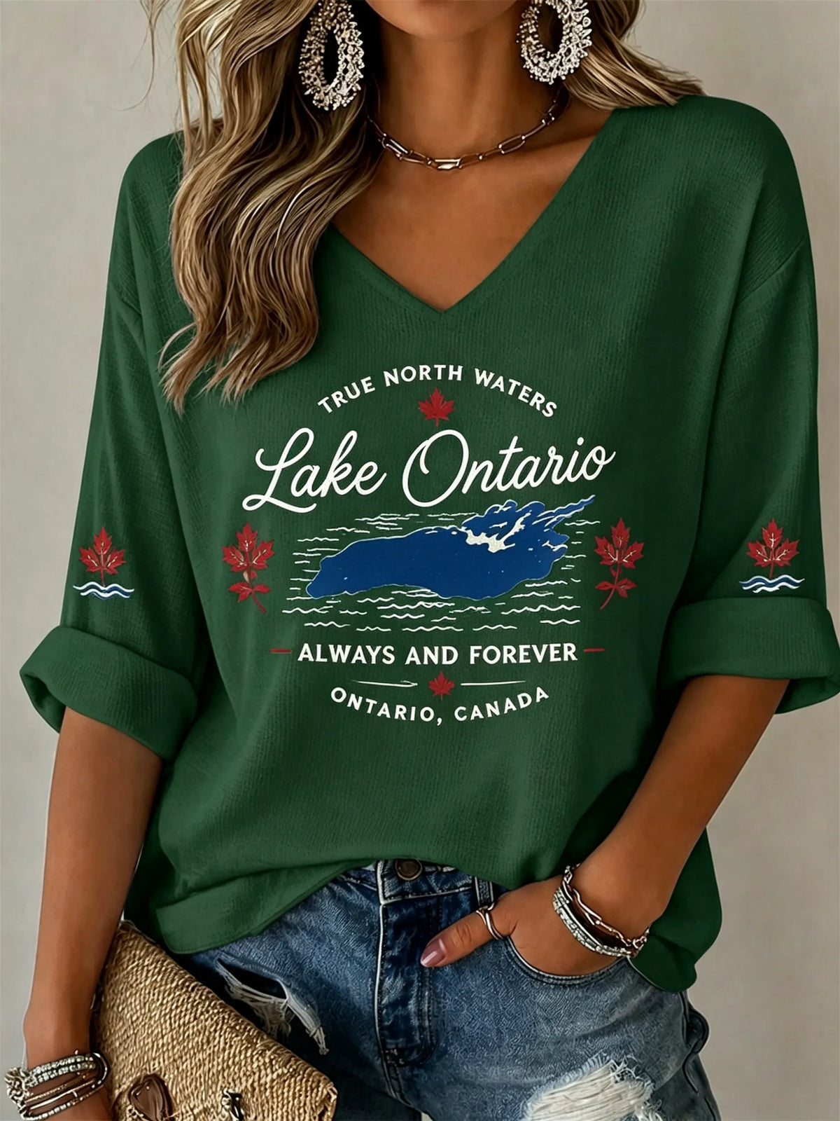 Women's Lake Ontario Always And Forever Half Sleeve V-neck T-shirt