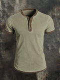 Men's casual Henley shirt with vintage print and short sleeves
