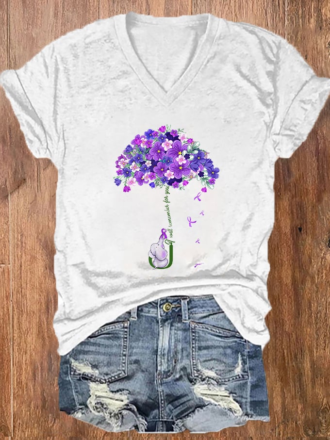 Women's I Will Remember For You Dementia Alzheimer's Disease Awareness Printed V-Neck T-Shirt