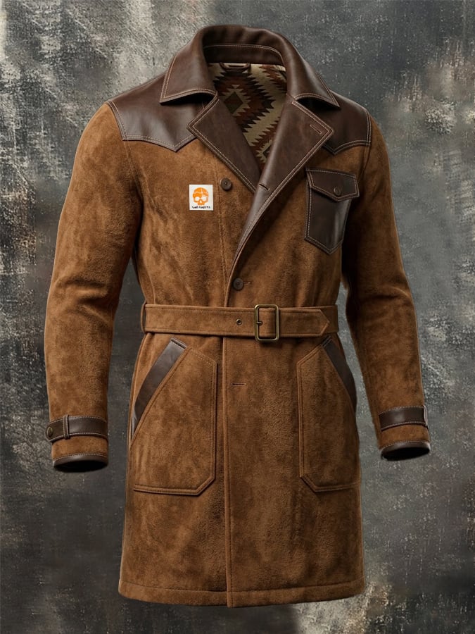 Men's Stylish Vintage-Style Faux Suede Mid-Length Trench Coat