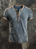 Men'S Retro Colorblock Casual Henley Short Sleeve Top1