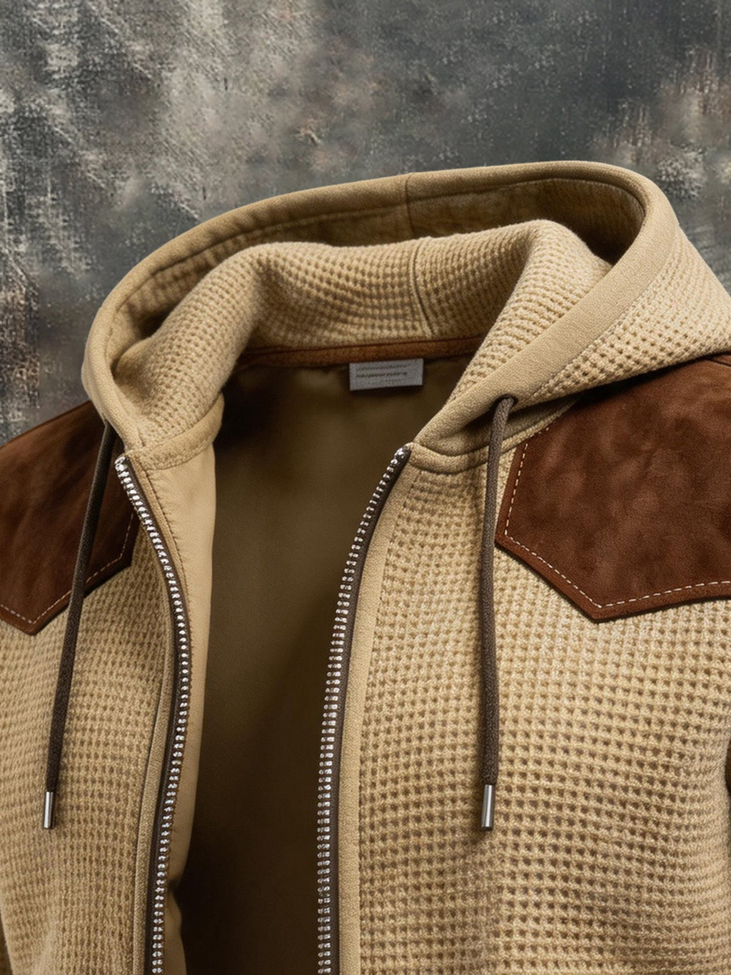 Men's Retro Color-Block Hooded Jacket with Faux Suede Paneling