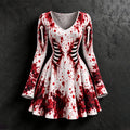 Women's Halloween Bloodstain Skull Print V-neck Midi Dress