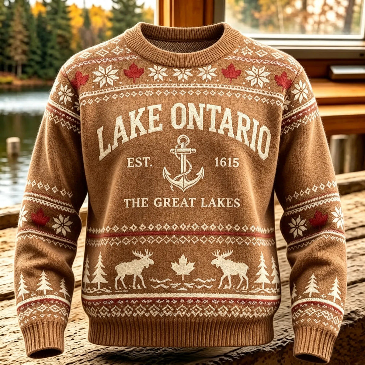 1615 Lake Ontario Canada Icelandic Style Jacquard Knit Warm Sweater