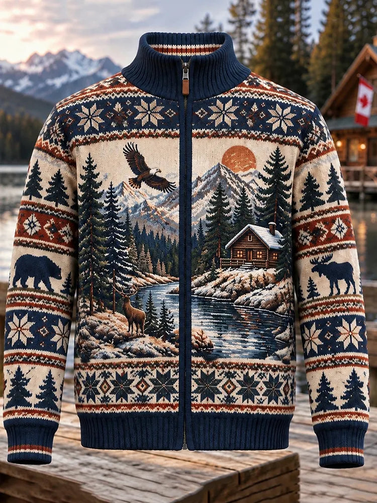 Men's Retro Style Animal Pattern Iceland Knit Cardigan