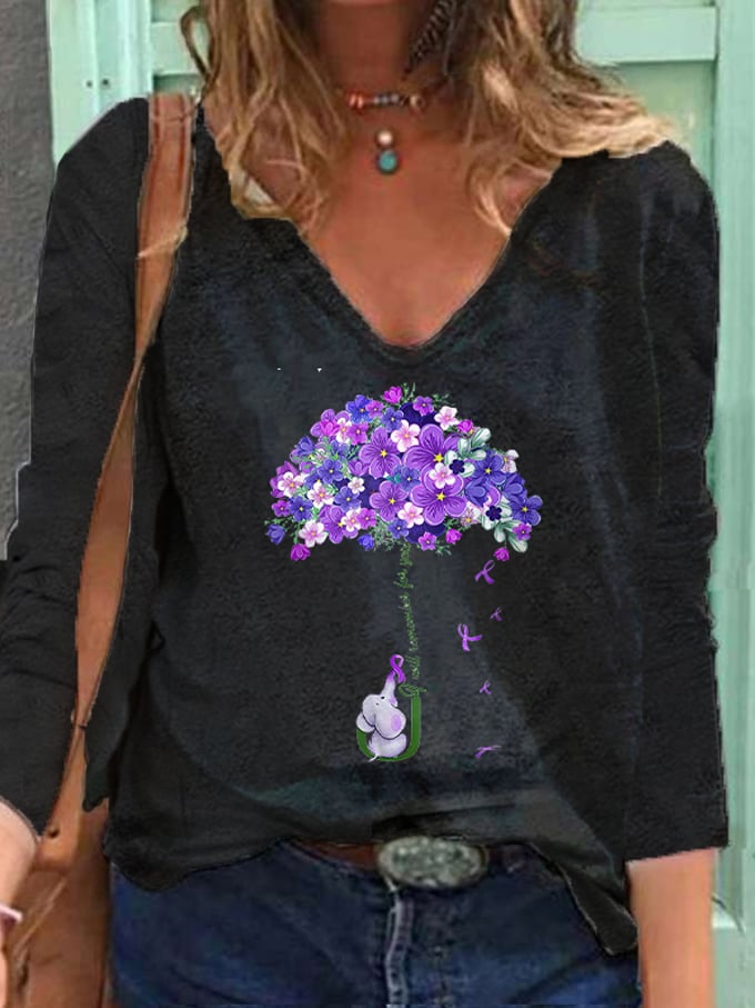 Women's I Will Remember For You Dementia Alzheimer's Disease Awareness Printed V-Neck T-Shirt