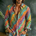 Men's Rainbow Color Abstract Pattern Print Long Sleeve Shirt