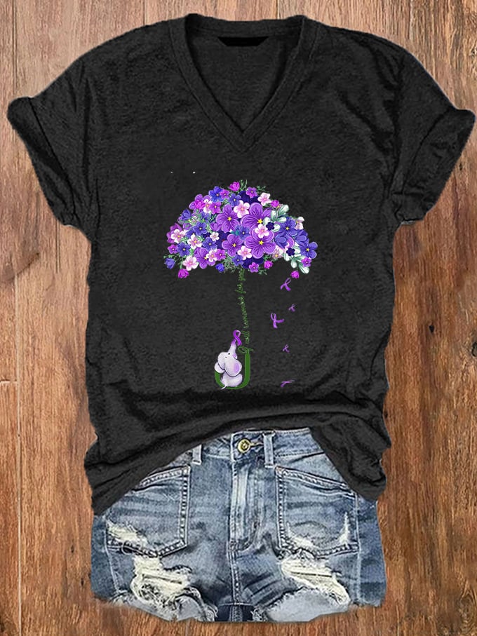Women's I Will Remember For You Dementia Alzheimer's Disease Awareness Printed V-Neck T-Shirt