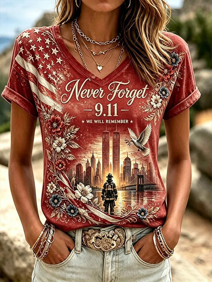 Women's  Retro  9.11 Never Forget Print T-shirt