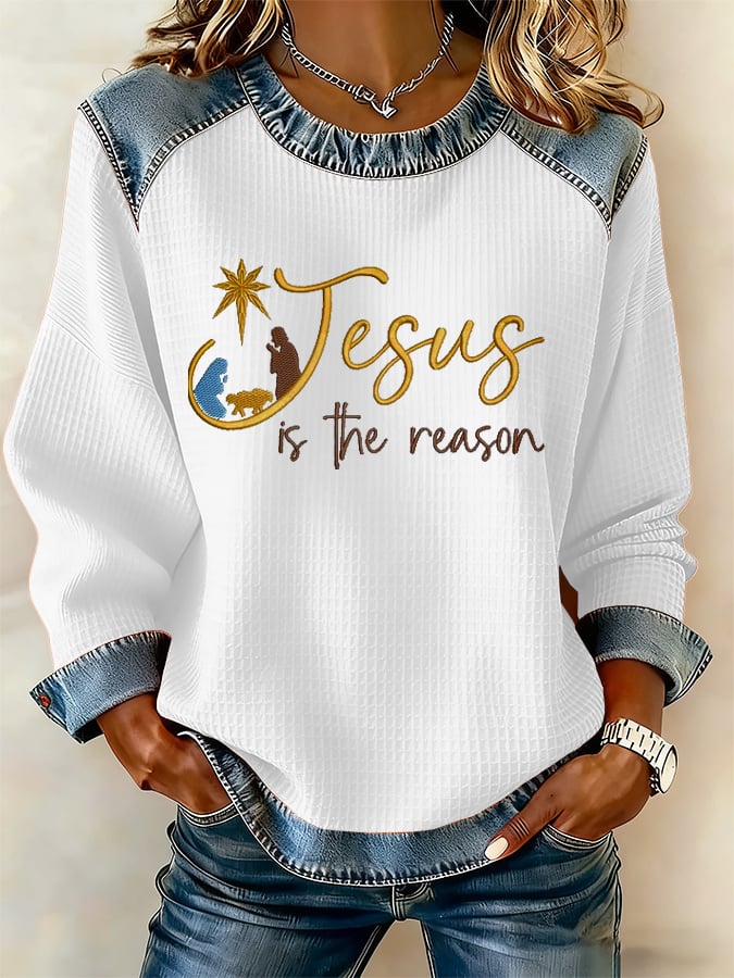 Women's Christmas Jesus The Reason Print Casual Top
