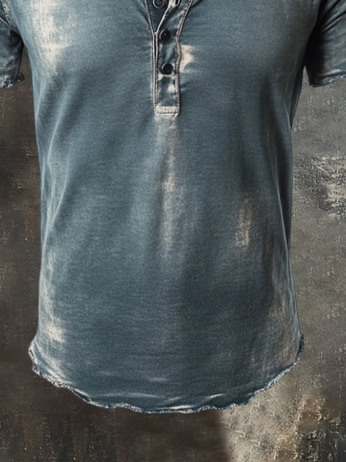 Men's retro style washed seam contrast color casual short sleeve t-shirt
