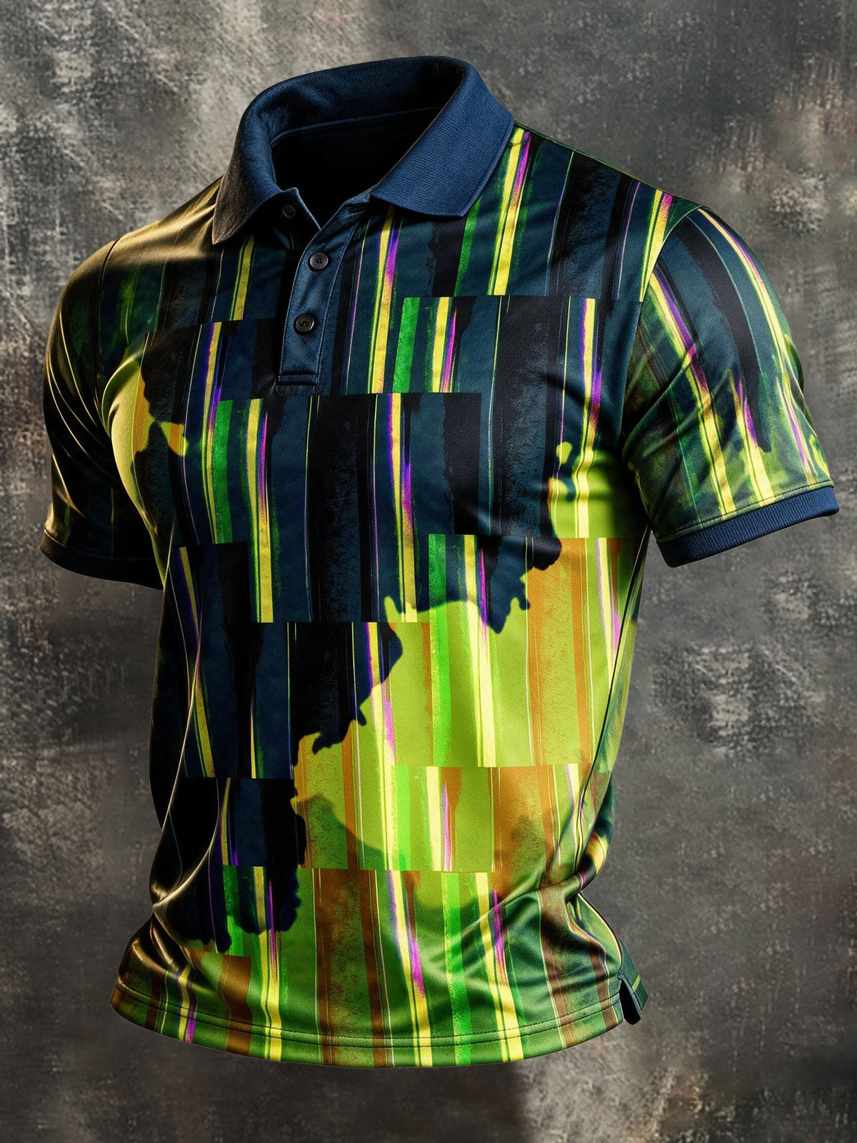 Men's Retro Color-Block Short-Sleeve Polo Shirt