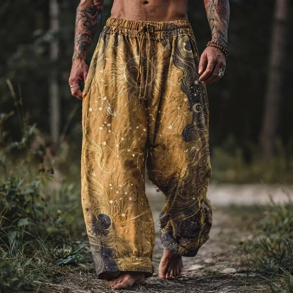 Men's Mystic Constellation Sun and Star Print Casual Pants