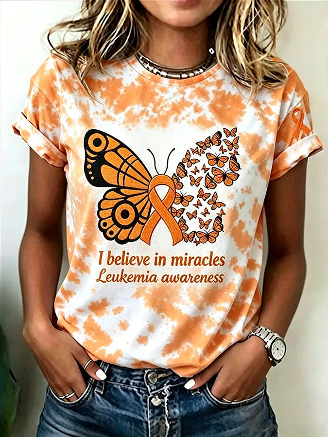 Women's Leukemia Awareness Print Casual T-Shirt
