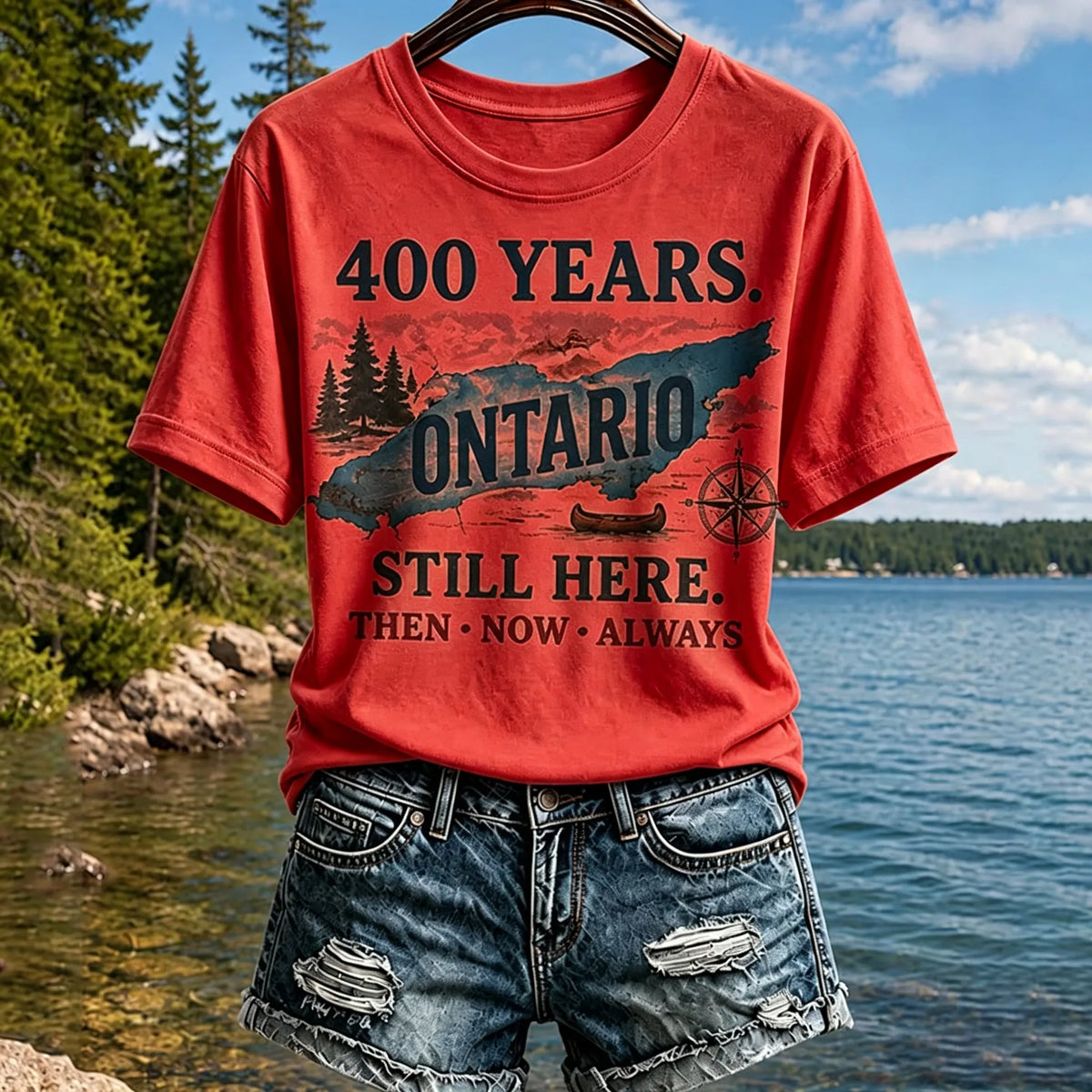 Women's Retro 400 Years. Ontario Still Here. Then • Now • Always Print Crew Neck T-shirt