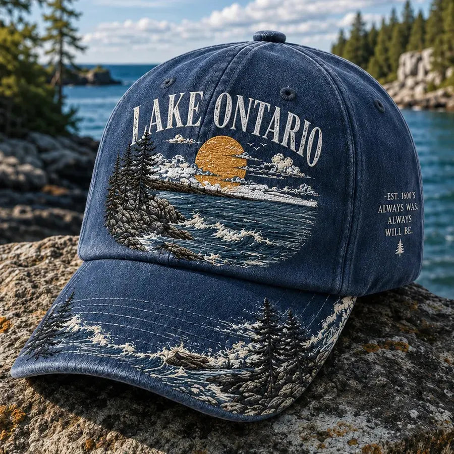 Retro Lake Ontario Landscape Print Baseball Cap