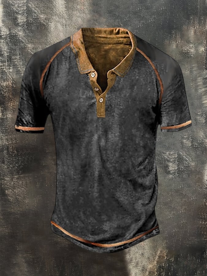 Men's retro raglan sleeve polo shirt with color block design