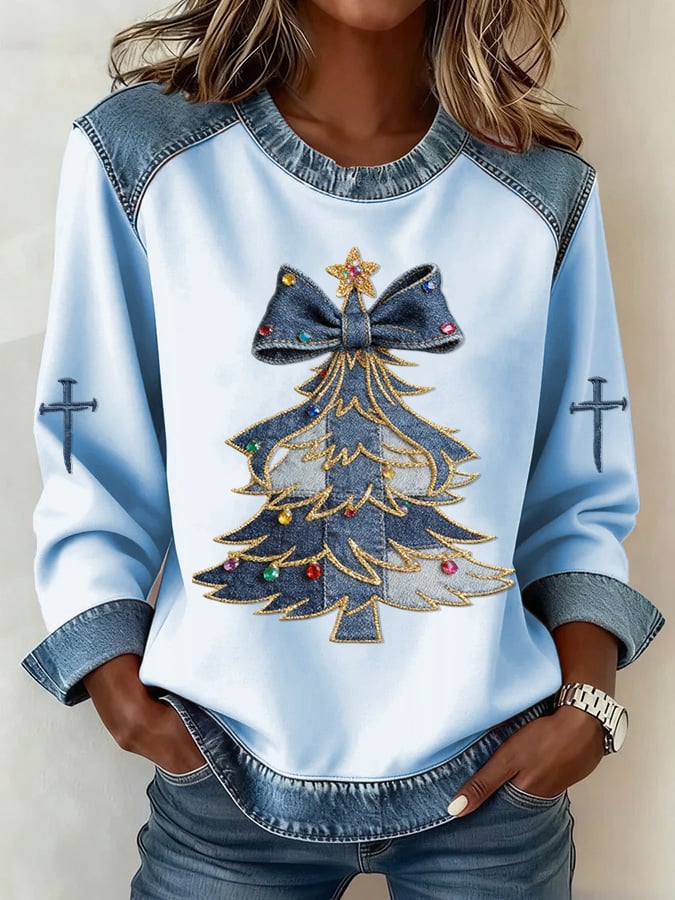 Women's Casual Christmas Tree Print Sweatshirt