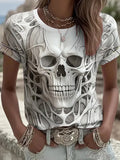 Women's Halloween Skull Print Crew Neck T-shirt
