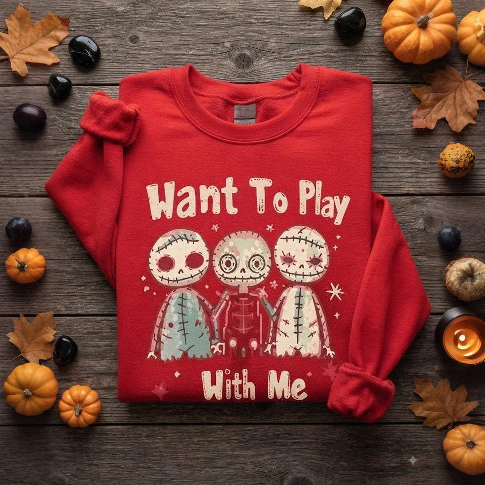 Woman's Halloween Voodoo Dolls Graphic Spooky Witchcraft Print Sweatshirt
