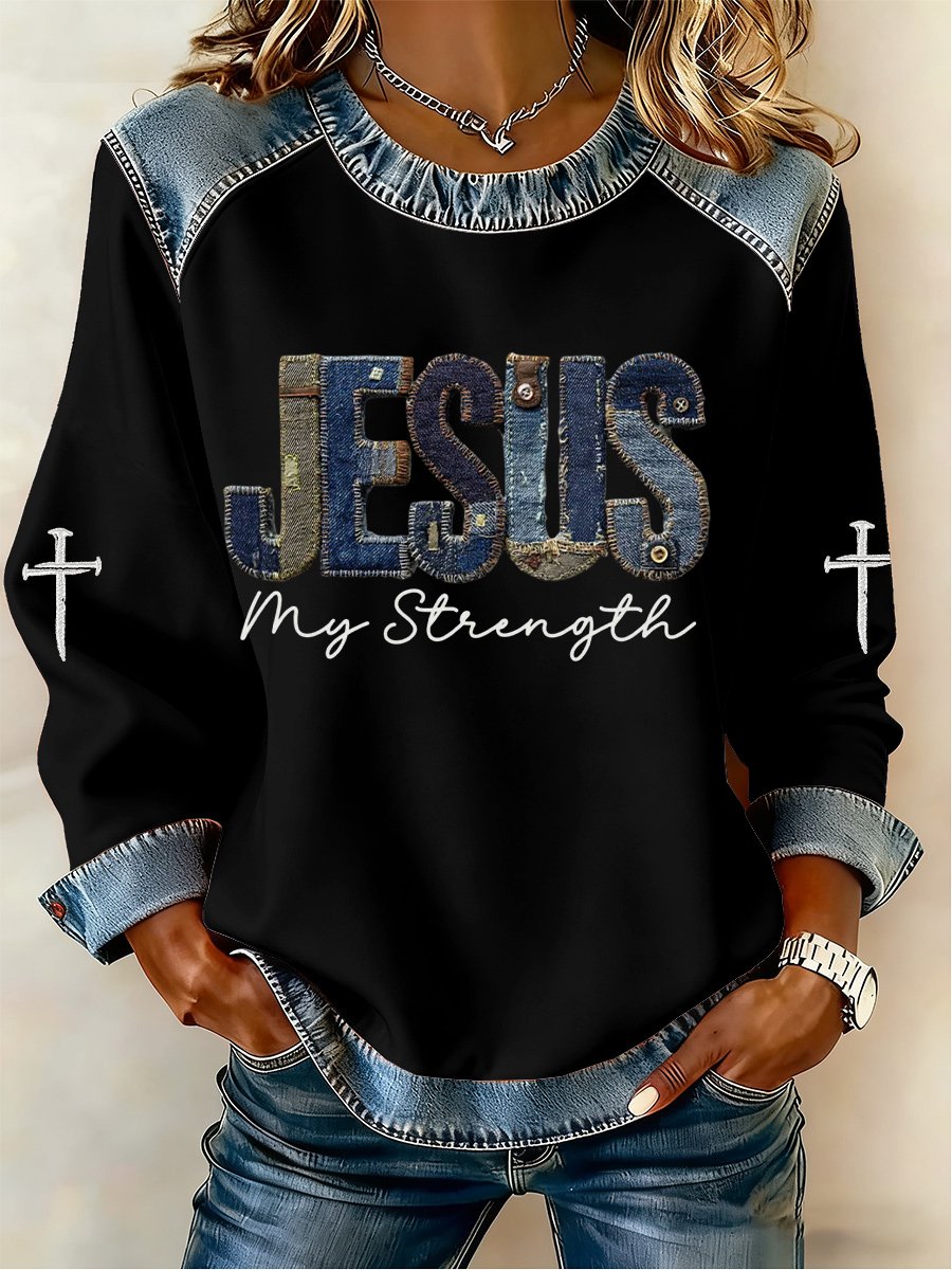 Women's Casual Retro Faith Jesus My Power Sweatshirt
