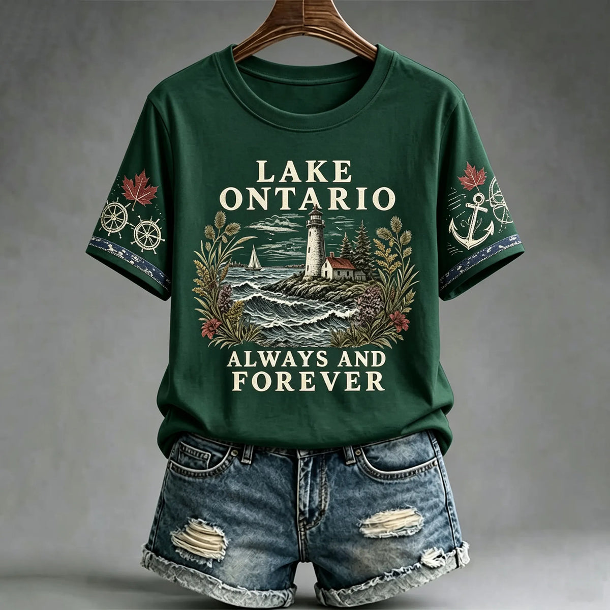 Women's Retro Lake Ontario Always And Forever Print Crew Neck T-shirt