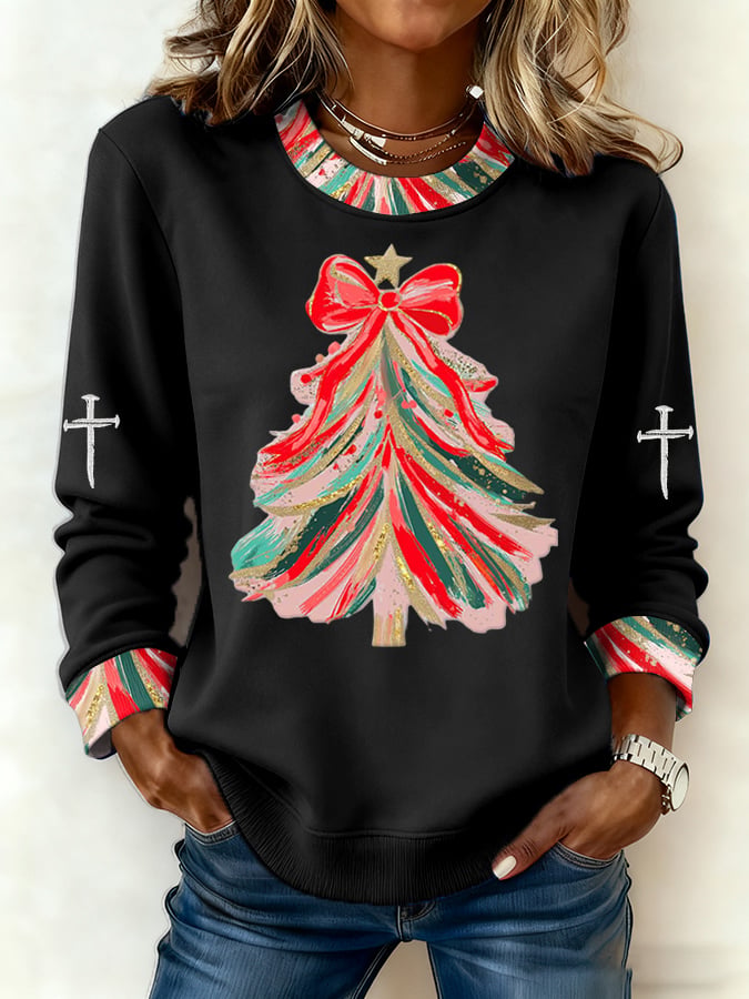 Women's Casual Retro Christmas Tree Sweatshirt