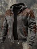 Men’s Vintage-Style Leather-Paneled Hooded Jacket