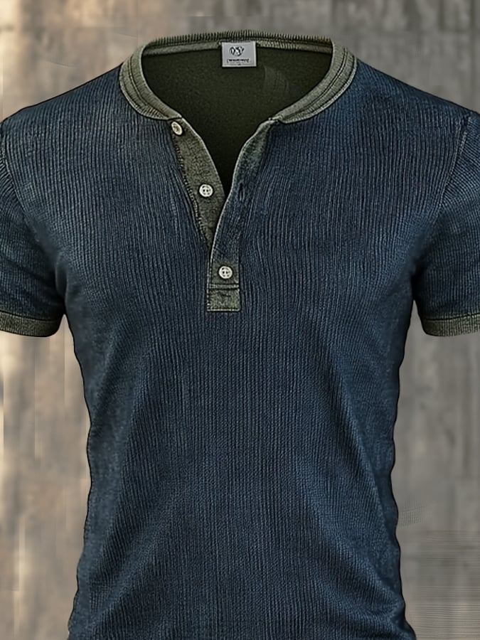 Men's Henry vintage waffle-knit short-sleeved T-shirt