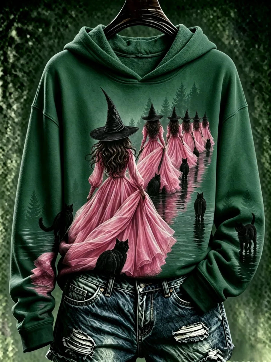 Women's Pink Witch-Themed Hoodie