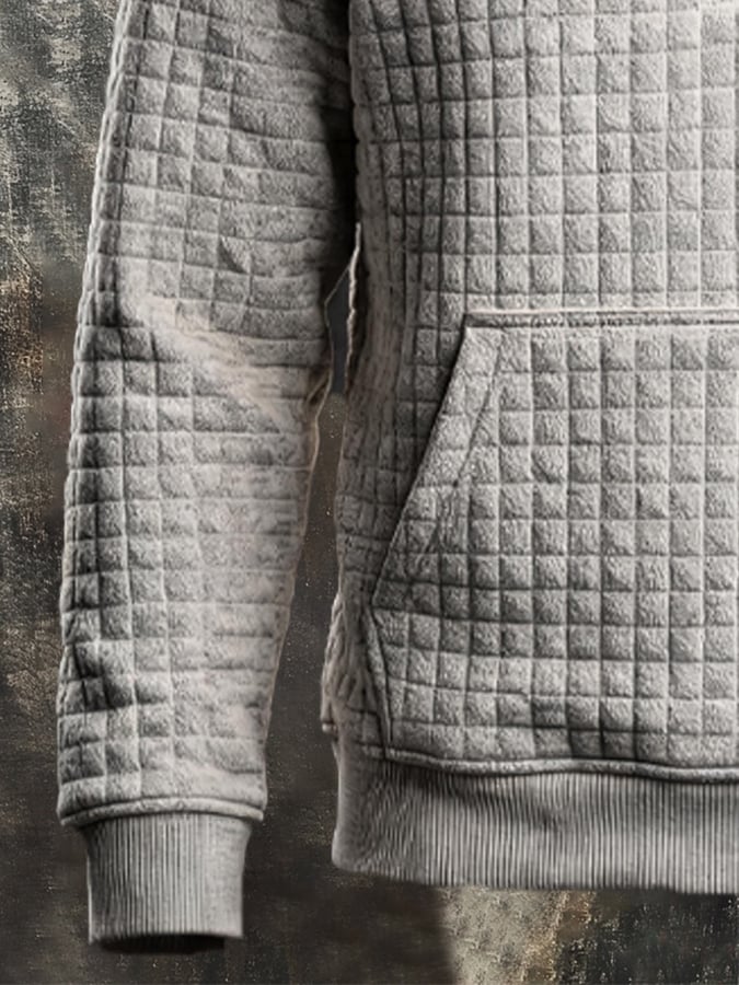 Men's Retro Textured Checkered Plush Hoodie