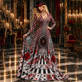 Women's Gothic Halloween Casino Element Poker Stripe Print Long-sleeve Dress