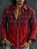 Men's Gradient Bohemian Floral Print Long Sleeve Shirt