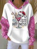 Women's Christmas SANTA'S FAVORITE HOT MESS Print Casual Hooded Sweatshirt