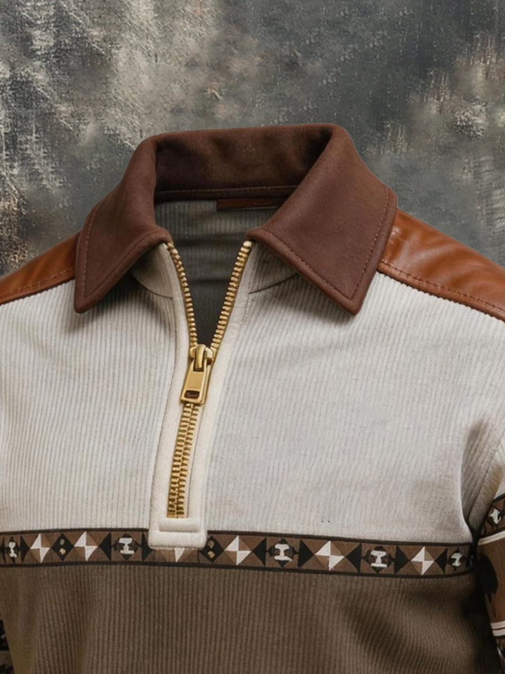 Men's Retro Color Block Print Color-Blocked Zip-Up Sweatshirt