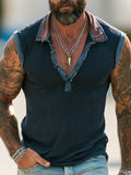 Men's Fashion Ribbed Color-Block Polo-Collar Vest