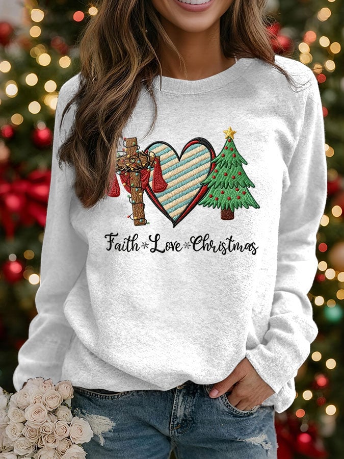 Women's Faith Love Christmas Print Crew Neck Sweatshirt