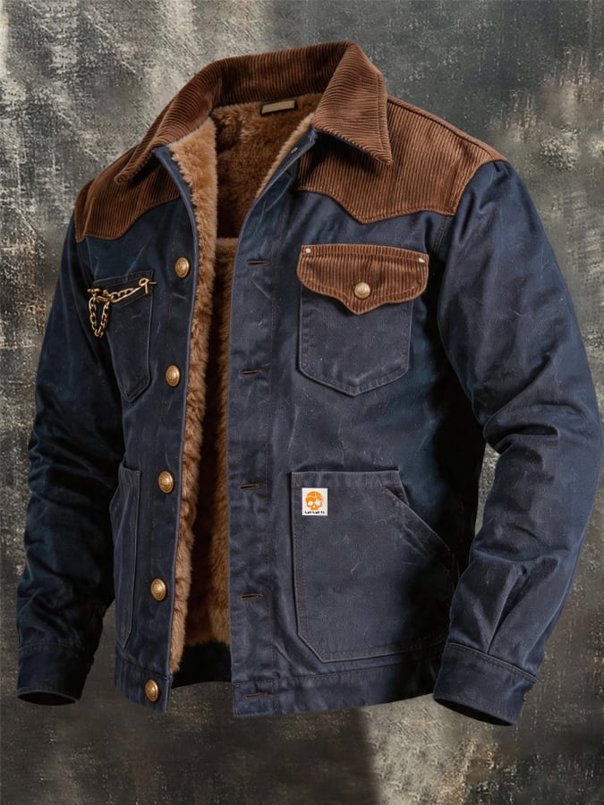 Men’s Vintage Corduroy Multi-Pocket Western-Style Outdoor Warm Jacket