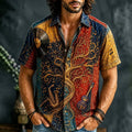 Men's Vintage Tree of Life Jazz Music Retro Patchwork Print Short Sleeve Buttons Shirt