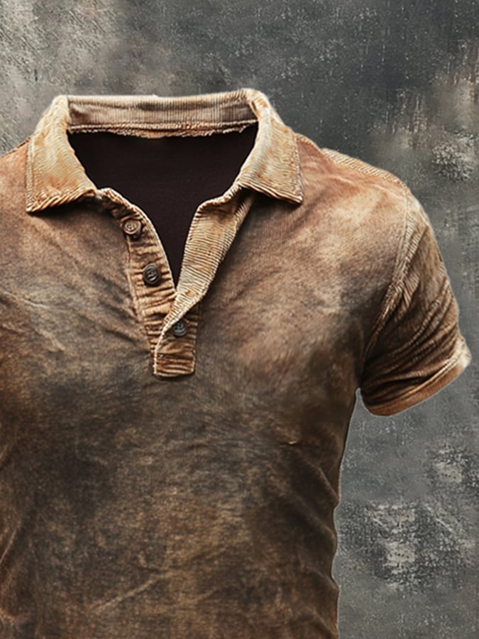 Casual, short-sleeved polo shirt in a retro look for men in a used look
