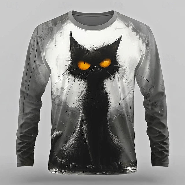 Men's Halloween Cat Funny  3d Print Crew Neck T-shirt