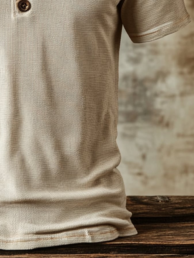 Men's casual waffle henley t-shirt, short sleeve